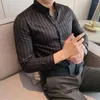 Camicie casual maschile uomini Office Top Business Elegante Business Slip Stampa a strisce morbida per la camicia delle stagioni autunnali primaverili