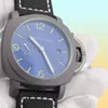 Neue Herren Uhren Automatische mechanische Armbanduhren Titangehäuse Blau Lederband 44mm Montre de Luxe Hanbelson3886235