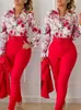 Pantalon deux pièces pour femmes, chemise à imprimé Floral baroque, ensemble taille haute