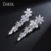 Stud Zakol Luxe prachtige marquise cluster bloemvorm kubieke zirconia lange bengelen drop oorbellen voor bruiden bruiloft sieraden ep005 230823