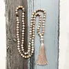 Chains Romantic Pink Tassel Necklace Gift For Her 108 Beads Energy Sunstone Mala Boho Knotted Yoga Jewelry Women1182G