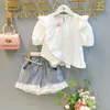 Ensembles de vêtements d'été à manches courtes pour filles, nouvelle collection, haut à volants en mousseline de soie, vêtements pour enfants, costume à fleurs cassées, R230824