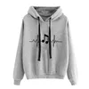 Women's Hoodies Ladies Round Neck Long Sleeve Musical Note Print Solid Color Hooded Sweatshirt Fashion Loose Top Womens Hoodie