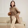 Malhas femininas de comprimento médio Cardigan Spring Autumn Autumn Pure Cashmere Casal solto cor sólida Manga longa Sweter versátil