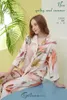 Women's Sleepwear CRLAYDK 2023 Women Cotton Pajamas Three Quarter Leaf Printed Button Down Loungewear Notch Collar Long Sleeve