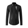 Herren lässige Hemds Männer Stickerei Paillette Langarm Mode Vintage Slim Fit High-End-Baumwoll-Nachtclubs Kleidung männliches Partykleid