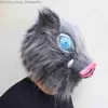 Demon Slayer Mask Halloween Cosplay Costumes Assumes Accessories Hashibira inosuke Meadgear Wild Boar LaTex Mask Child Q230824