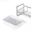 Kitchen Storage Sponge Holder Sundries Shelf Drain Rack Wall-mounted Punch-free Countertop Standing Dish Plate Basket With Tray