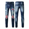Mens Distress Ripped Skinny Jeans Slim Fit Denim Destroyed Denim Hip Hop Pants For Men Embroidery Patchwork Ripped Motorcycle Pant Mens Skinny