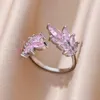 Eheringe rosa Zirkonbaumblatt für Frauen Luxus Glanz Edelstahl Ring Elegant Romantische Paar Band Schmuck Anillos Anillos