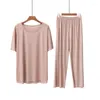 Vêtements de nuit pour femmes Pyjamas en soie glacée Femmes Été à manches courtes Costume de service à domicile Mode décontractée 2pc Robe ample Pijamas