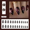 Faux ongles 24pcs Y2K Cool Nail Tips Ins Feuille d'or Rétro Rouge Faux Manucure Set Amande Patch Pour Fille Femmes Portable