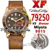 XF 79250 Bronze 9015 Automatische heren Watch 43 mm Bruine wijzerplaat Bronzen PVD Steel Case Luminous Markers Antieke lederen band 2023 V3 Superversie Eeuwigheid Horloges