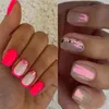 Falsas unhas quadradas longas Aurora Crush Flowers Tampa completa Nials falsos destacáveis ​​Rose Red French Press on DIY