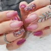 False Nails Long Ballerina Fashion French Glitter Sequins Press On Detachable Gradient Pink Nail Tips Women Girls