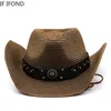 sboy Hats 100 Paper Straw Western Cowboy Hat For Women Men Wide Brim Summer Panama Sun Sombrero Hombre Lifeguard 230823