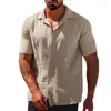 Chemises décontractées pour hommes 2023 Chemise pour hommes d'été à manches courtes revers Mens couleur unie bouton coton lin intelligent homme d'affaires vêtements