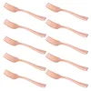 Dinnerware Sets 24pcs Disposable Plastic Silverware Fruit Dessert Pudding Forks Party Supplies For Restaurant KTV (Rose Gold)