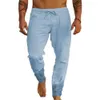 Homme tout assorti respirant pantalon couleur unie cordon Multi poche pantalon coton-lin Long homme pantalon CalA MasculinaLF20230824.