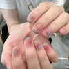 Faux ongles étoiles bleues ongles ronds courts couleur douce couverture complète artificielle pour les femmes expertes et naïves de salon