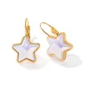 Stud Earrings Stainless Steel Light Pink Star Pendant For Women Girl Fashion Ear Buckle Non-fading Jewelry Lady Gift Party