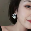 Stud Fashion Flower Imitation Pearl Earrings Women Luxury Inlaid Sparkling CZ Stone Dangle Earings Wedding Jewelry 230823