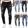 Fashion Street -stil rippade magra jeans män vintage tvättar solid denim byxor herr casual smal fit blyertspenna denim byxor heta Salelf20230824.