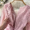 Festklänningar kvinnor rosa aftonklänning vår sommar sexig spets broderad v-ringning lång mantel damer vintage en linje vestidos