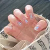 False nagels Korte Franse nep waterdichte draagbare manicure Volledige dekking druk op Rhinestone Square Head Nail Women