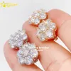 Bling Fine Jewelry 5 mm Moissanite Stone 925 Pendientes de plata con diamantes y flores grandes para hombres