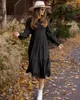 Casual Dresses Women's Flounce Shirred Dress A Line Ruffle Hem Elegant Long Lantern Sleeve Vintage Maxi Boho Female Clothing For Party