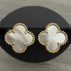 Charm Stud Earrings Two Flowers 4/four Leaf Clover Back Mother-of-pearl Silver 18k Gold Plated Agate for Girls Valentine's Wedding Jewelry