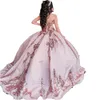 2023 Rose Gold Sequined Lace Quinceanera Dresses Ball Gown Puffy Sweetheart Sequins Blush Pink Sweet 16 Party Prom Dress Evening Gowns Plus Size Corset Back