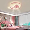 Luzes de teto Presentes criativos Movimento de cobre de ferro silencioso Super Wind Pink Bedroom Fan Led com controle de luz