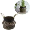 Handmade Bamboo Woven Flower Basket Black Grid Straw Wicker Dirty Laundry Organizer Foldable Seagrass Storage Baskets Plant Pot311b