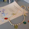 Gargantilla Vintage de cuentas coloridas, collar de perlas naturales para mujer, joyería para fiesta de pasarela, espectáculo de moda bohemio INS Japón