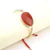 Charm Bracelets Natural Stone Pendant Faceted Healing Crystal Agate Golden Alloy Beads Red Cord Knitting For Jewelry Gift