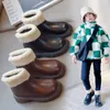 Boots Girls's School Leather Boots Retro Fashion 2023 Autumn Winter Princess Plush Solid Color Turn-Over Over
