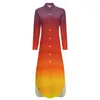 Lässige Kleider Bright Sunset Chiffon Kleid rot und orange Himmel trendy Frauen Langarm ästhetische V -Hals gedruckt übergroß