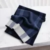 Scarves 100% Wool Scarf Men Winter Warm Neck Scarves Classic Business Designer Scarf Shawls Luxury Striped Plaid Blue Foulard Hommes 230823