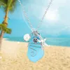 Pendentif Colliers Collier de plage en verre de mer bleu avec fil d'étoile de mer enveloppé à la main cadeaux de l'océan hawaïen bijoux pour femmes filles