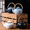 Flashs de quadril manuseio lateral portátil Bule de chá japonês grande conjunto de restaurantes de cerâmica Ceramic Pot Taking Machine Jug com bambu