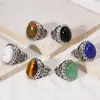 Bagues de cluster Vintage Bague en pierre naturelle Ovale Tiger Eye Lapis Lazuli Boho Open Joint Réglable Femme Hommes Bijoux Accessoire