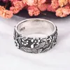 Anéis de casamento S925 Silver Chrysanthemum Bird Ring European e American Vintage Tailandês Black Flower Unisex Engagement