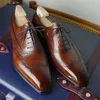 Dress Shoes Brogue Shoes of Men Brown Black Handmade Men Dress Shoes Round Toe Lace-up Zapatos De Hombre 230824