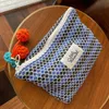 Cosmetic Bags Blue Cherry Hangings Bag Geometric Pattern Make Up Letter Patch Decor Makeup Large Capacity Handbag 230823