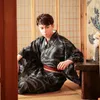 Vêtements ethniques Kimono japonais traditionnel Yukata Robe en polyester pour hommes Robe décontractée avec ceinture Pyjama d'été