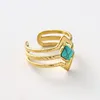 Cluster Rings Bohemia Turquoise Natural Stone Open For Women Stainless Steel Adjustable Finger Jewelry Female Gifts Wholesale