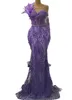 2023 août Aso Ebi Lavender Sirène de bal de bal Crystals Crystals Perge en soirée Fête formelle Deuxième réception Robes de fiançailles d'anniversaire Robe de Soiree ZJ7123