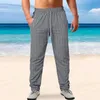 Pantalon en coton et lin pour hommes été coupe ajustée taille moyenne cordon rayé poche pantalon décontracté Simple classique respirantLF20230824.